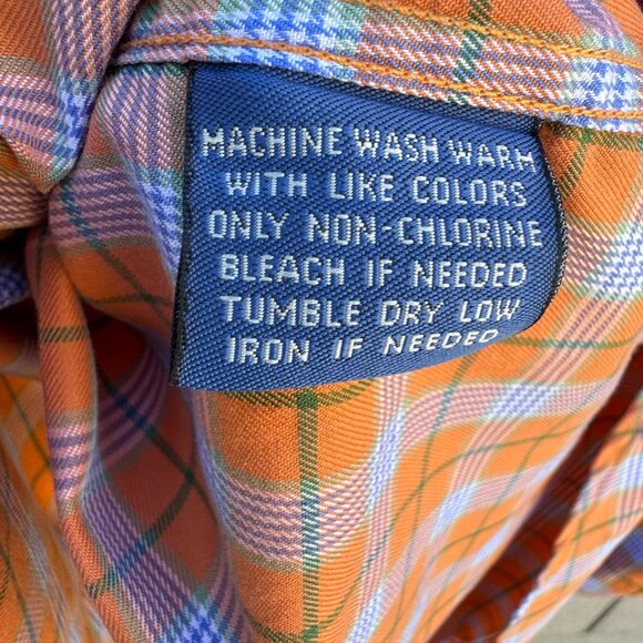 Faconnable Mens Orange Check Plaid Button Up Cotton USA Made Long Sleeve Shirt - Picture 11 of 11